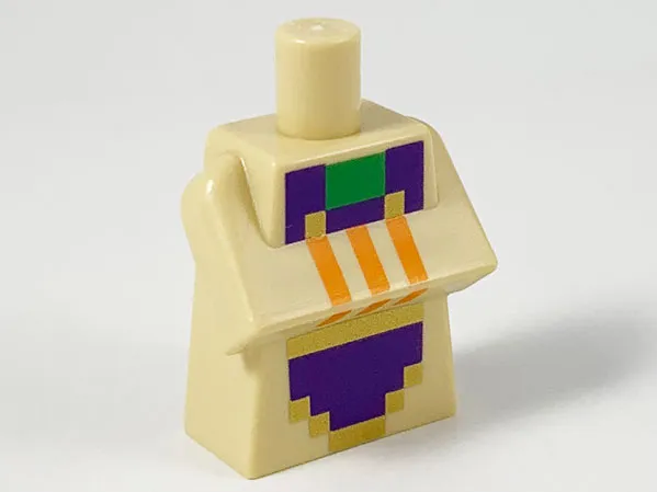 Torso, Modified Long with Folded Arms with Pixelated Dark Purple, Gold, Green, and Orange Minecraft Desert Villager (Blacksmith) Pattern