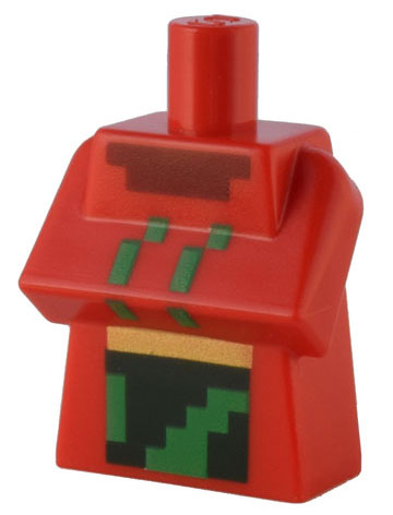 Torso, Modified Long with Folded Arms with Pixelated Dark Red Collar and Green, Dark Green and Gold Apron Pattern