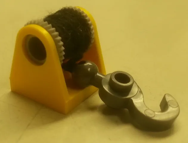 String Reel 2 x 2 Holder with Light Bluish Gray Drum with Black String Thin and Dark Bluish Gray Hook with Tow Ball (2584 / 2585 / x77a / 30395)