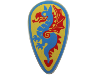 Minifigure, Shield Oval with Blue and Red Dragon on Yellow Background Pattern
