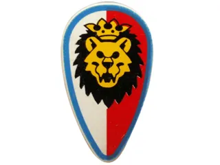 Minifigure, Shield Oval with Lion Head, Red and White Background, Blue Border Pattern