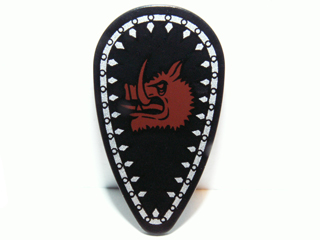 Minifigure, Shield Oval with Boar Head and Silver Border Pattern