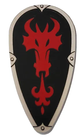 Minifigure, Shield Oval with Red Fire Breathing Dragon Head on Black Background Pattern