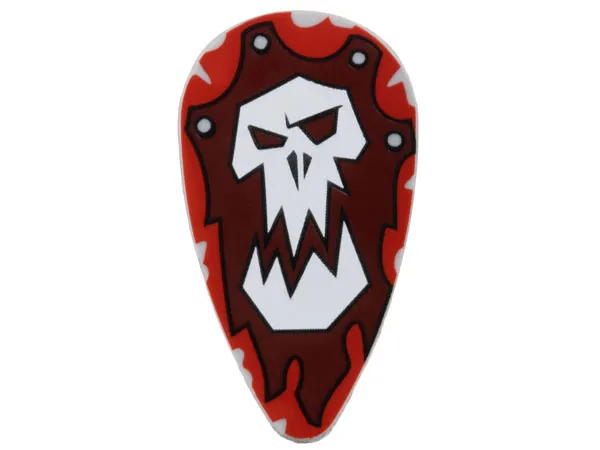 Minifigure, Shield Oval with White Troll Skull on Red and Dark Red Background Pattern