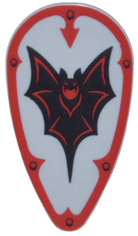 Minifigure, Shield Oval with Black Bat and Red Border with Arrow and Rivets Pattern