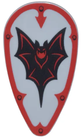 Minifigure, Shield Oval with Black Bat and Red Border with Arrow and Rivets Pattern