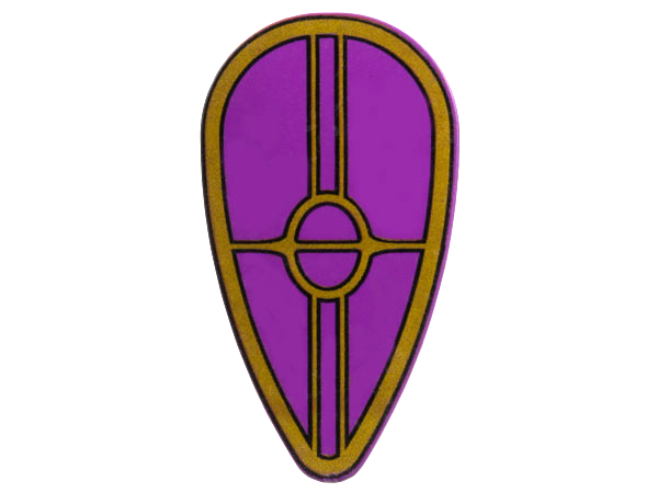 Minifigure, Shield Oval with Gold Border, Circle, and Lines Pattern