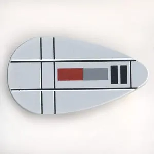 Minifigure, Shield Oval with SW Red, Gray, and Black Lines Pattern
