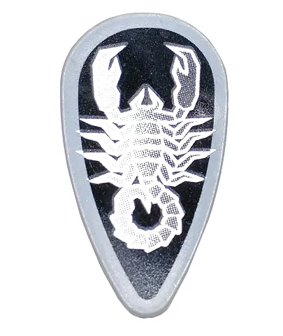 Minifigure, Shield Oval with Black and Silver Vladek Scorpion with Silver Border Pattern