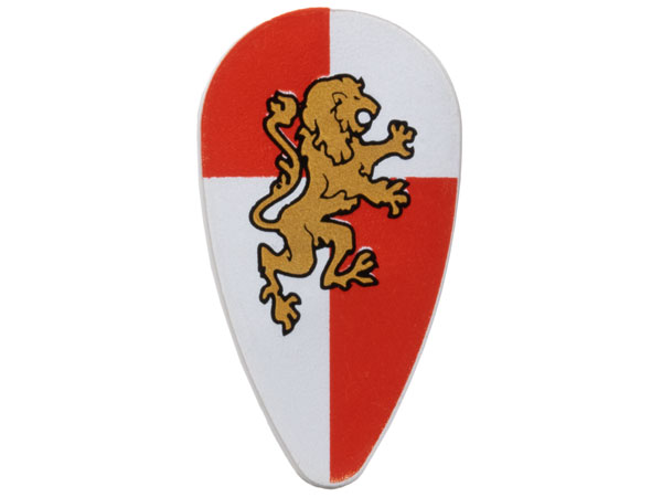 Minifigure, Shield Oval with Gold Lion on Red and White Quarters Background Pattern
