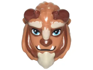 Mini Doll, Headgear Mask Beast, Holes on Top and Back with Reddish Brown Horns, Black Eyebrows, Upper Eyelids, Medium Azure Eyes with Single Glints, White Fangs and Tan Beard Pattern