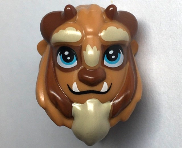 Mini Doll, Headgear Mask Beast, Holes on Top and Back with Reddish Brown Horns, Black Eyebrows, Upper Eyelids, Medium Azure Eyes with 2 Glints, White Fangs and Tan Beard Pattern