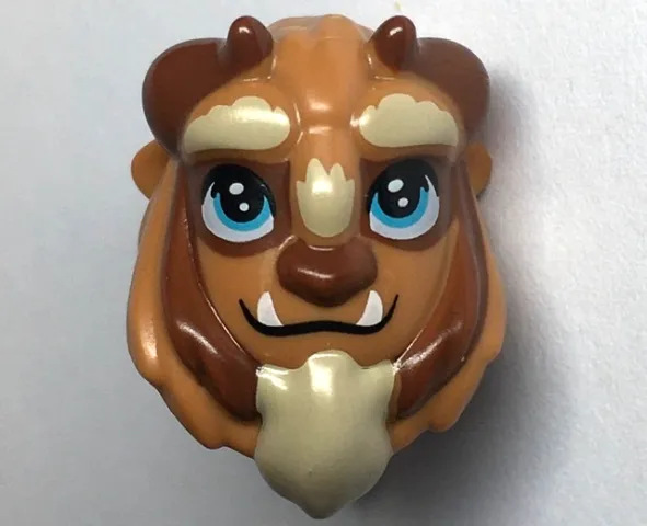 Mini Doll, Headgear Mask Beast, Holes on Top and Back with Reddish Brown Horns, Black Eyebrows, Upper Eyelids, Medium Azure Eyes with 2 Glints, White Fangs and Tan Beard Pattern