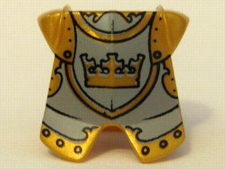 Minifigure Armor Breastplate with Leg Protection with Crown on Light Bluish Gray Background, Black Outlines and Circles Pattern