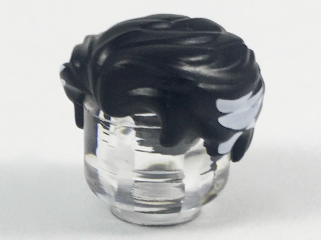 Minifigure, Hair Swept Back with Slight Widow's Peak and Short Sideburns and White Side Streaks Pattern