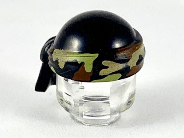 Minifigure, Headgear Bald Head with Tied Olive Green and Reddish Brown Camouflage Bandana Pattern