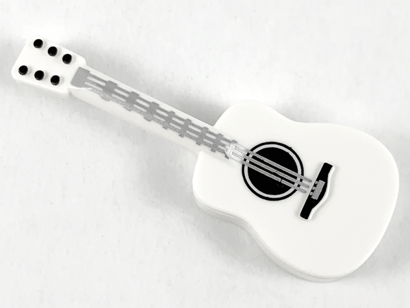 Minifigure, Utensil Musical Instrument, Guitar Acoustic with Silver Strings and Black Tuning Knobs Pattern