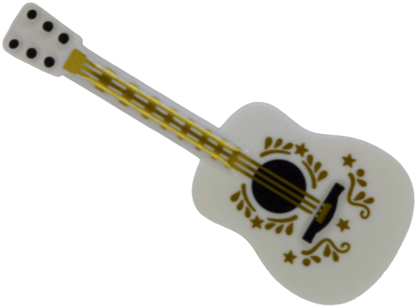 Minifigure, Utensil Musical Instrument, Guitar Acoustic with Black Tuning Knobs, Gold Strings, Ornaments and Stars Pattern