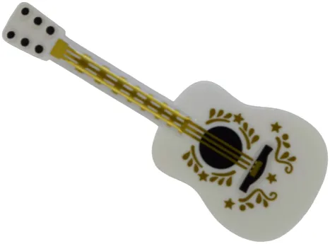 Minifigure, Utensil Musical Instrument, Guitar Acoustic with Black Tuning Knobs, Gold Strings, Ornaments and Stars Pattern