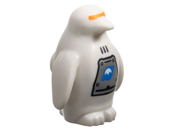 Penguin with Flippers and Stud on Back with Orange Visor, Black Vents and Rivets, Silver Panel with Blue and White Ice Planet Logo Pattern