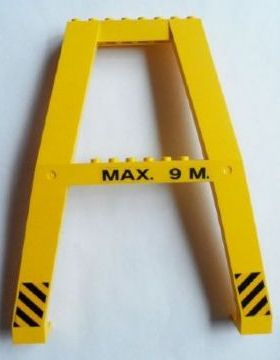 Support Crane Stand Double with Black 'MAX. 9 M.' and Black and Yellow Danger Stripes Pattern (Sticker) - Set 7243