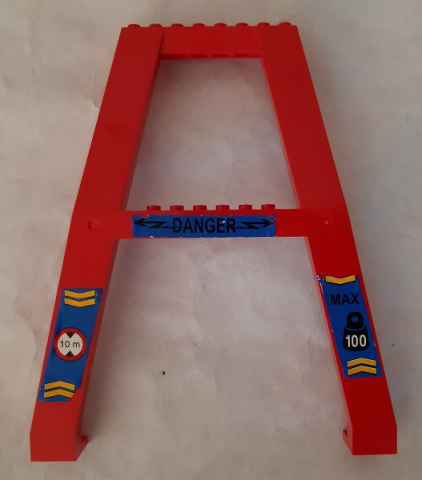 Support Crane Stand Double with 'DANGER', 'MAX 100', and '10 m' on Blue Background Pattern (Stickers) - Set 4557