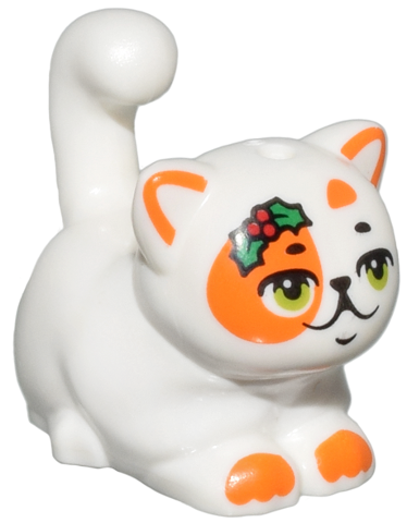 Cat, Friends Style, Large, Sitting with Orange Markings and Paws, Lime Eyes, Green and Red Holly Pattern (Churro)