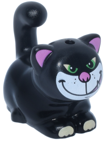 Cat, Friends Style, Large, Sitting with Bright Green Eyes, White Muzzle, Dark Pink Nose and Inner Ears, Tan Paws, Wide Grin with Lower Fang Pattern (Lucifer)