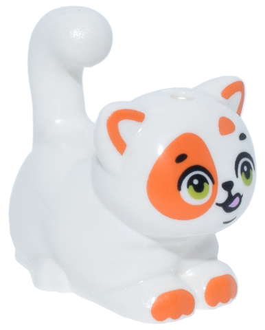 Cat, Friends Style, Large, Sitting with Orange Markings and Paws, Lime Eyes, Open Mouth with Bright Pink Tongue Pattern (Churro)