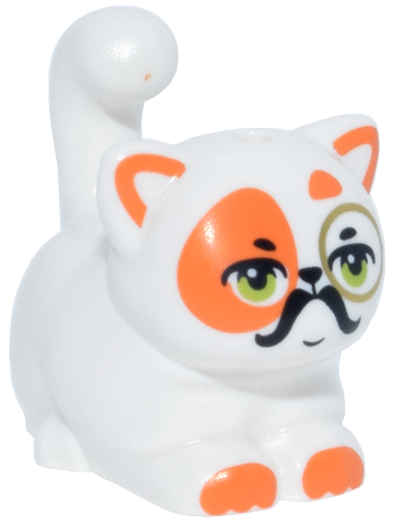 Cat, Friends Style, Large, Sitting with Orange Markings and Paws, Lime Eyes, Black Moustache and Gold Monocle Pattern (Churro, Magician Costume)