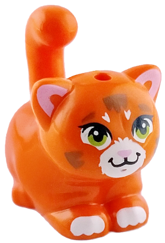 Cat, Friends Style, Large, Sitting with Reddish Brown Markings, Lime Eyes, White Muzzle and Paws, Bright Pink Auricles and Nose Pattern (Poppy)