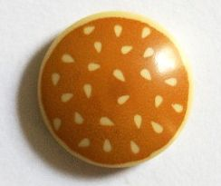 Plate, Round 2 x 2 with Rounded Bottom (Boat Stud) with Medium Nougat Hamburger Bun with Sesame Seeds Pattern
