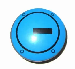 Plate, Round 2 x 2 with Rounded Bottom (Boat Stud) with Black Circle and Rectangle on Dark Azure Background Pattern