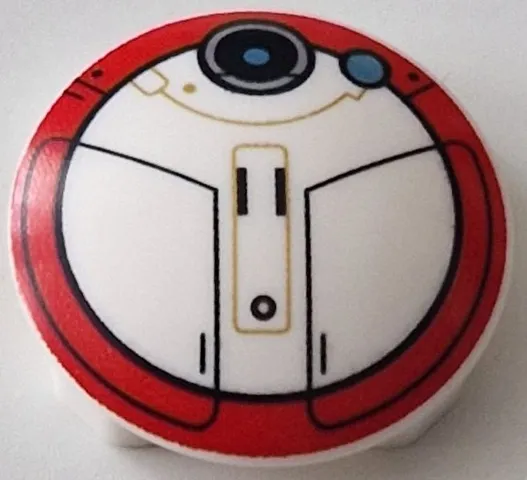 Plate, Round 2 x 2 with Rounded Bottom (Boat Stud) with SW L0-LA59 Droid (Lola) with Black Lines and Red Circle Border Pattern