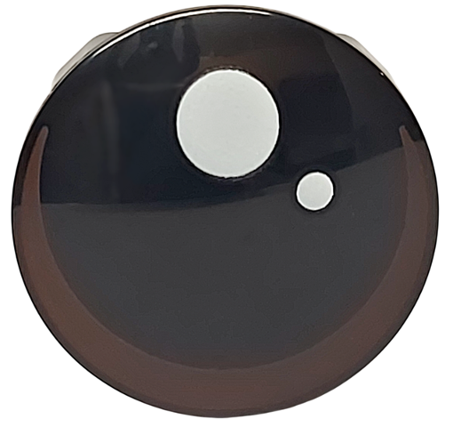 Plate, Round 2 x 2 with Rounded Bottom (Boat Stud) with White Pupil and Circle and Dark Brown Crescent Pattern (SW Din Grogu / The Child / 'Baby Yoda' Eye)