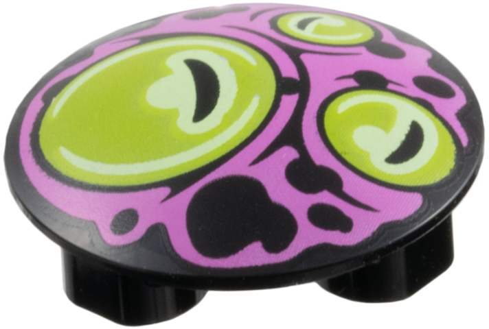 Plate, Round 2 x 2 with Rounded Bottom (Boat Stud) with 3 Lime Circles, Eyes on Dark Pink Background Pattern