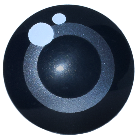 Plate, Round 2 x 2 with Rounded Bottom (Boat Stud) with Silver Circle Pupil and White Glints Pattern (WALL-E Eye)