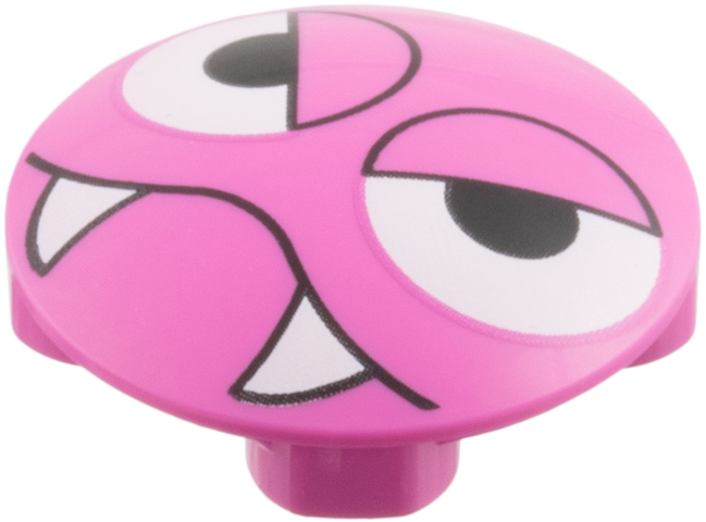 Plate, Round 2 x 2 with Rounded Bottom (Boat Stud) with Large White Angry Eyes, Black Eyelids and Mouth Outline with 2 Fangs Pattern