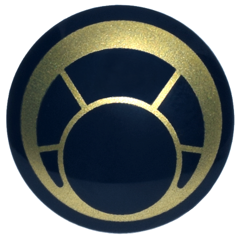 Plate, Round 2 x 2 with Rounded Bottom (Boat Stud) with Gold Circular Window Frame Pattern