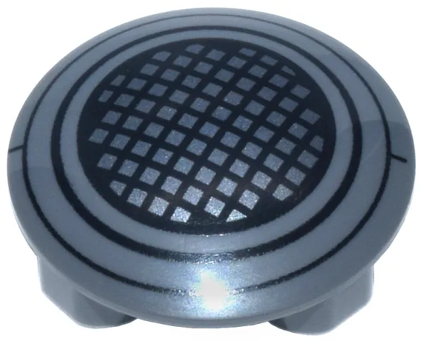 Plate, Round 2 x 2 with Rounded Bottom (Boat Stud) with Black and Dark Silver Grid Mesh Vent and Concentric Circles Pattern