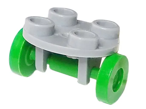 Plate, Round 2 x 2 Thin with Wheel Holder with Bright Green Wheels (2655 / 2496)