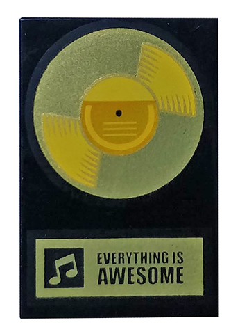 Tile 2 x 3 with Gold Record 'EVERYTHING IS AWESOME' Pattern