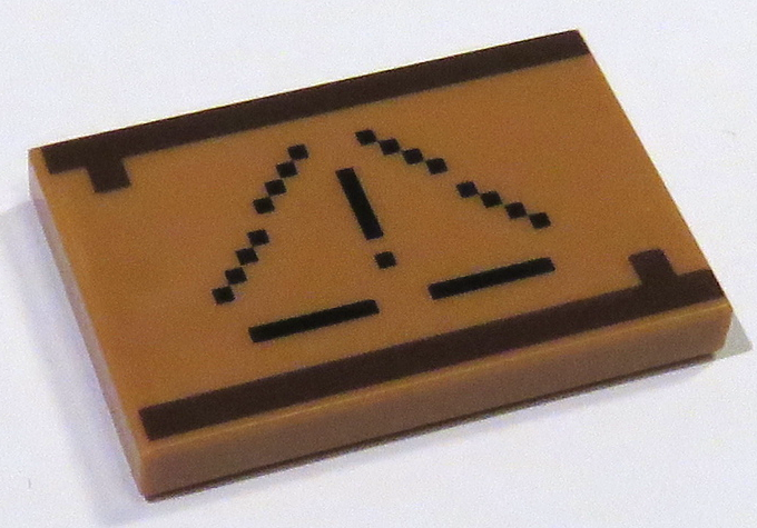 Tile 2 x 3 with Dark Brown Squares and Lines Pattern (Minecraft Warning Sign)