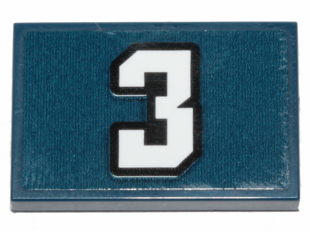 Tile 2 x 3 with White Number 3 with Black Outline Pattern (Sticker) - Set 70835