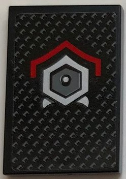 Tile 2 x 3 with Silver Hexagon with Dot in Middle and Red Angled Line Pattern (Sticker) - Set 70669