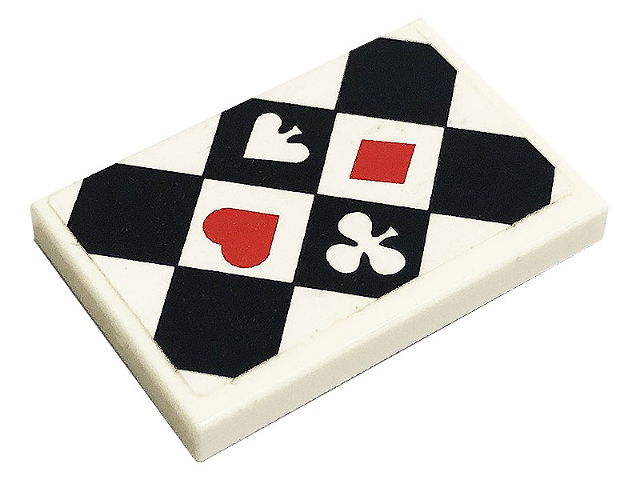 Tile 2 x 3 with Red Heart and Diamond, White Club and Spade, Black Checkered Pattern (Sticker) - Set 41231
