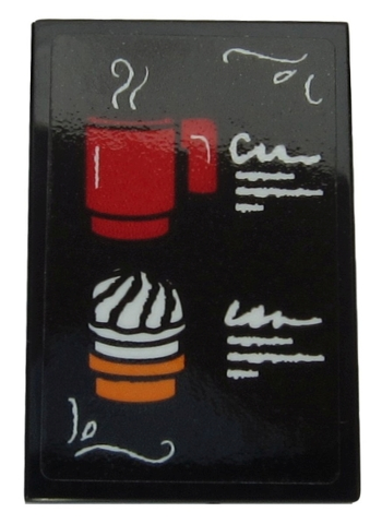 Tile 2 x 3 with Steaming Red Cup and Cupcake Pattern (Sticker) - Set 60203