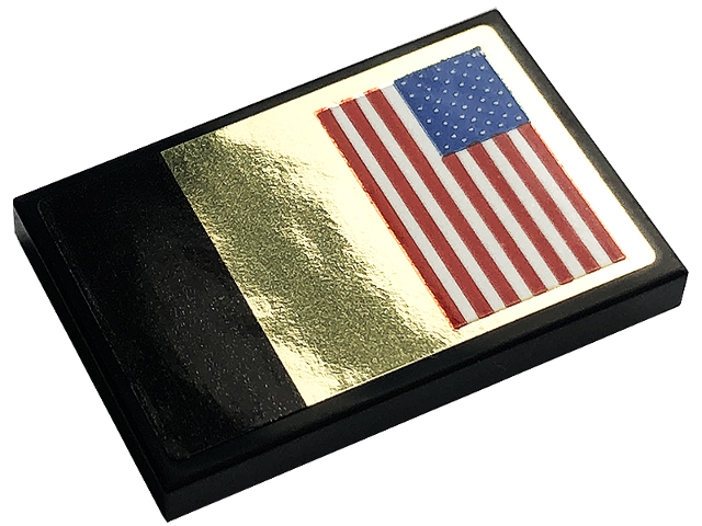 Tile 2 x 3 with United States of America Flag on Gold Square Pattern (Sticker) - Set 10266