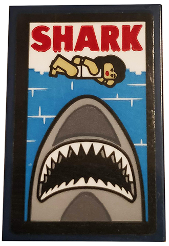 Tile 2 x 3 with 'SHARK', Swimmer, Sea and Shark Color Pattern (Sticker) - Set 75810