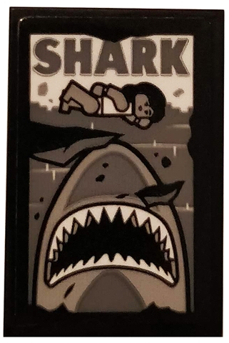 Tile 2 x 3 with 'SHARK', Swimmer, Sea and Shark Gray and Ripped Pattern (Sticker) - Set 75810